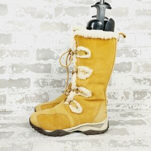 The North Face Shearling Sueded Waterproof Lace Up Tan Winter Boots